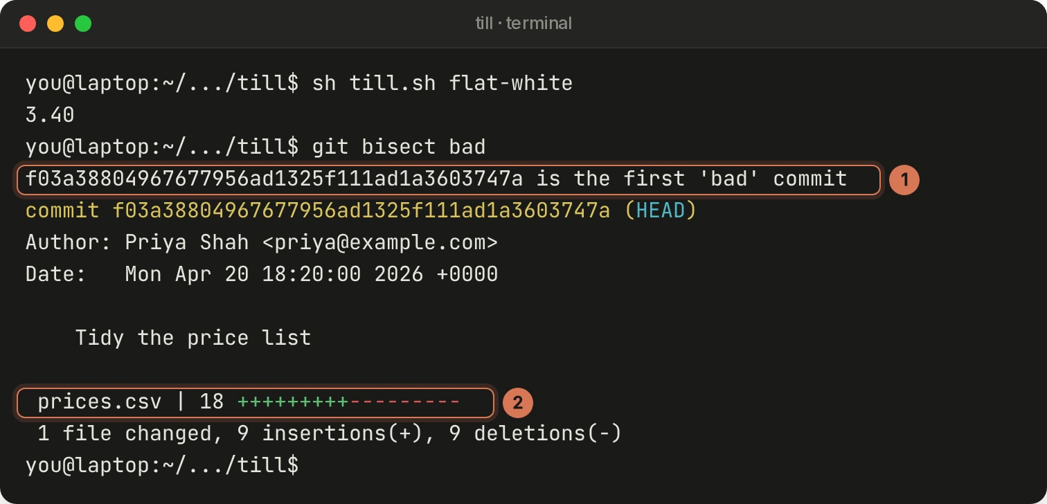 f03a388 is the first bad commit: Tidy the price list by Priya Shah