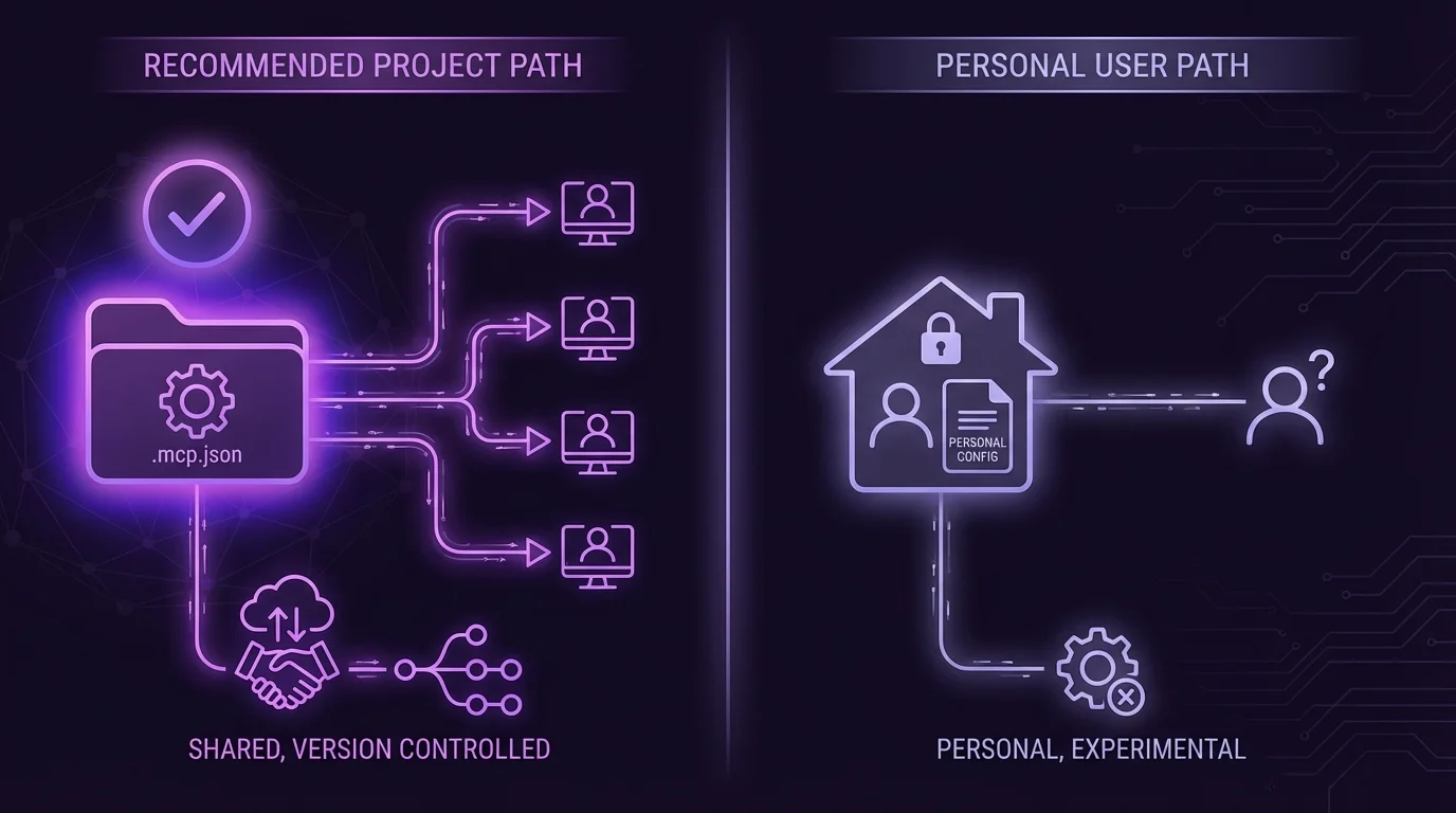 MCP configuration paths — project-level .mcp.json versus user-level ~/.claude.json