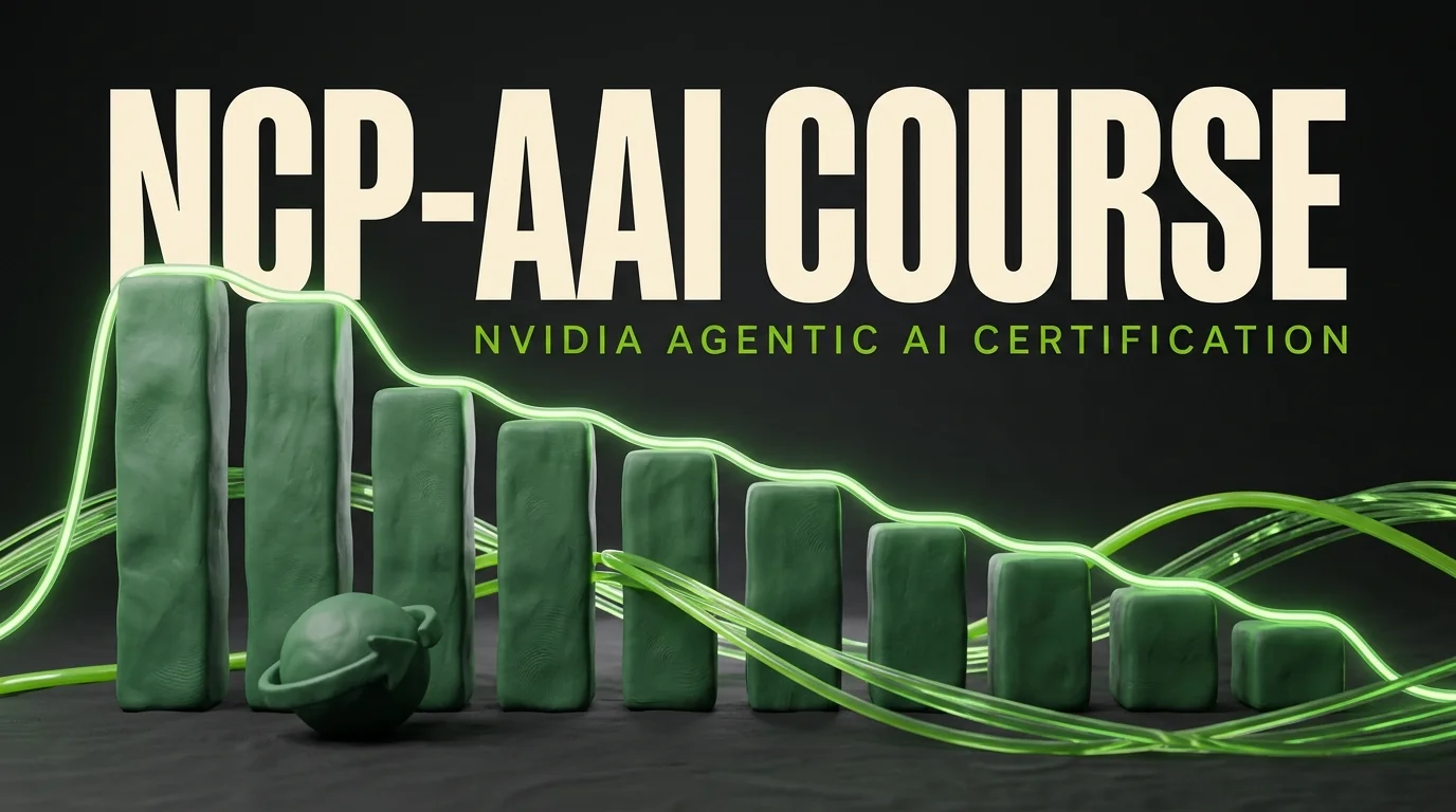 NCP-AAI course by Preporato: the ten NVIDIA Agentic AI exam domains as a bar chart, heaviest to lightest, with an agent loop in front
